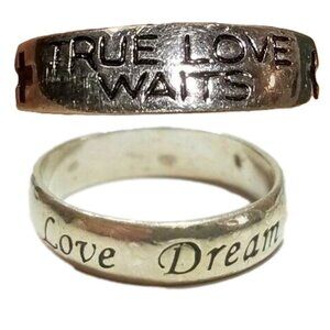 Vintage Two Silver .925 Inscribed Rings "Love Dream Believe" & "True Love Waits"